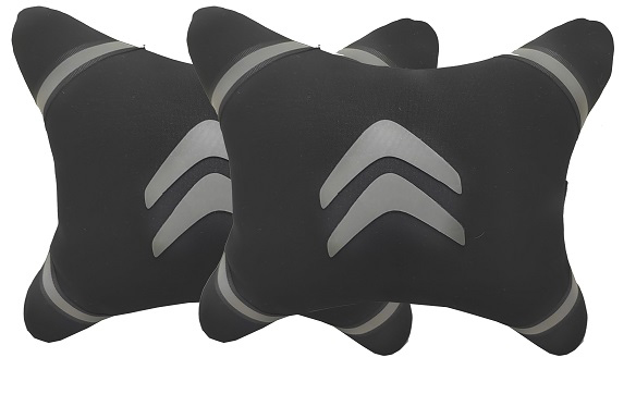 طقم مسند راس لمقعد السيارة وسادة مبطنة فايبر تصميم مريح ومميز وخامات عالية الجودة بشعار بارز عاكس   -2 قطعة - ستروين - لون اسود