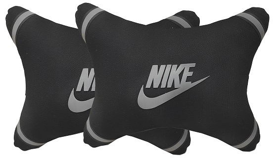 طقم مسند راس لمقعد السيارة وسادة مبطنة فايبر تصميم مريح ومميز وخامات عالية الجودة بشعار بارز عاكس   -2 قطعة - - لون اسود