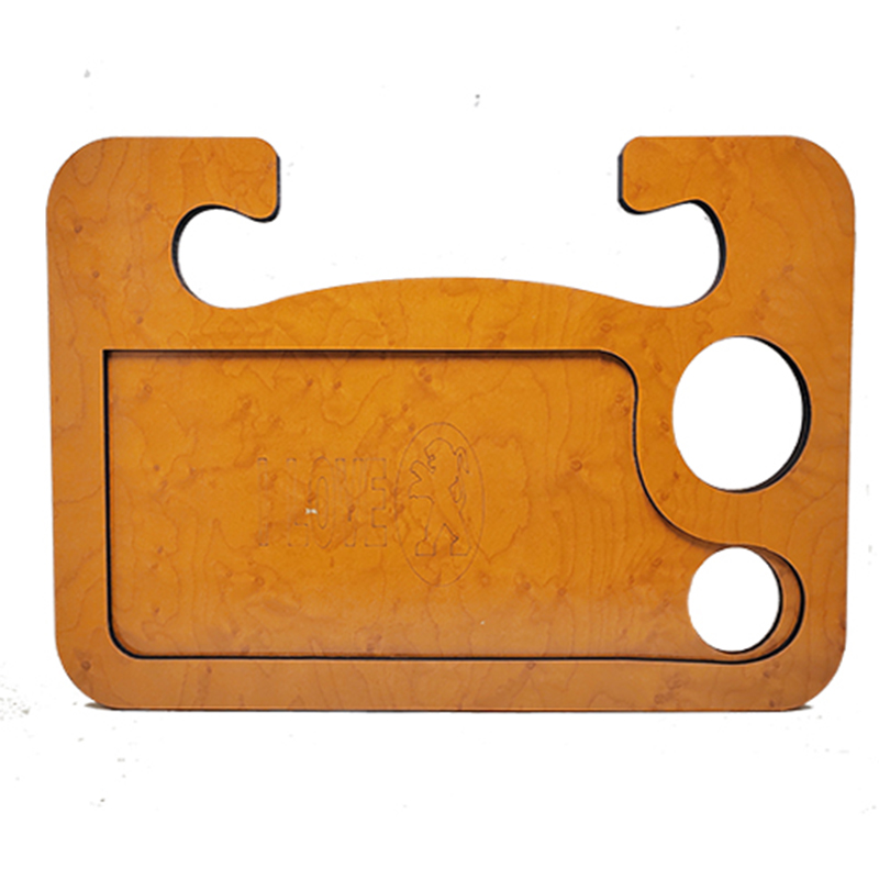 صنية طاولة طعام ومشروبات ومتعلقات خشب للسيارة متعددة الاستخدامات استاند ماكولات واستاند لابتوب - حفر ليزر بيجو I LOVE - طول 42 سم عرض 26.5 سم ارتفاع 10مم