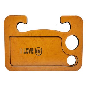 صنية طاولة طعام ومشروبات ومتعلقات خشب للسيارة متعددة الاستخدامات استاند ماكولات واستاند لابتوب - حفر ليزر فيات I LOVE - طول 42 سم عرض 26.5 سم ارتفاع 10مم