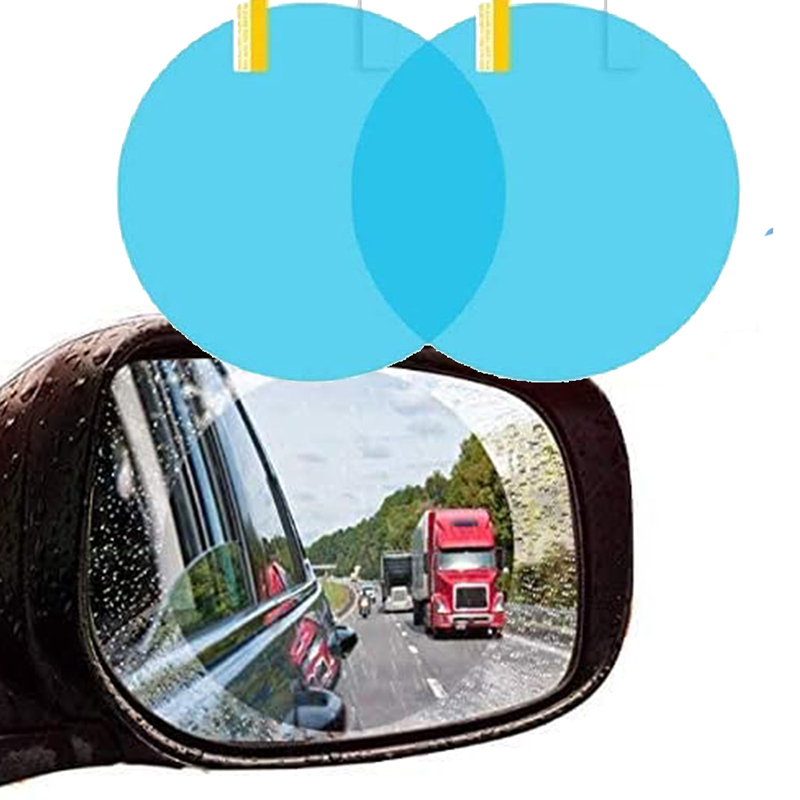 اسكرينة مرايا واقى للمرايا الخلفية للسيارة مقاوم للماء، ملصق مراة رؤية خلفية عالية الدقة مضاد للضباب وللمطر، طبقة واقية شفافة مضادة للخدش لمراة السيارة الخلفية- 2 قطعة - مدورة