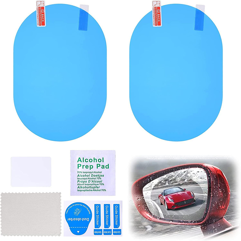 اسكرينة مرايا واقى للمرايا الخلفية للسيارة مقاوم للماء، ملصق مراة رؤية خلفية عالية الدقة مضاد للضباب وللمطر، طبقة واقية شفافة مضادة للخدش لمراة السيارة الخلفية- 2 قطعة - مستطيلة