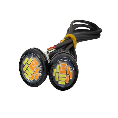 فوج اضاءة ليد مسمار مرايا سيارة ودراجات نارية ومتوسيكل 2 لون اصفر وابيض سلك 3 طرف عدد 2 قطعة