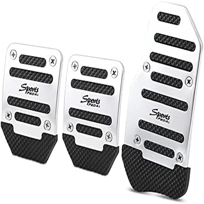 طقم بدال مانوال غطاء دواسة فرامل سيارة رياضية انيق من خليط معدني من الالومنيوم لدواسة الفرامل وبدال البنزين بلون فضي