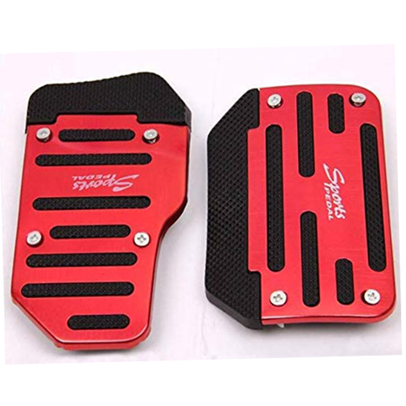 طقم بدال اوتوماتيك اغطية دواسة فرامل السيارة ودواسة البنزين العالمية من كيميس، وسادات مضادة للانزلاق من خليط معدني من الالومنيوم لدواسة فرامل السيارة ودواسة البنزين، تناسب تعديل ناقل حركة السيارة الاوتوماتيكي (احمر)