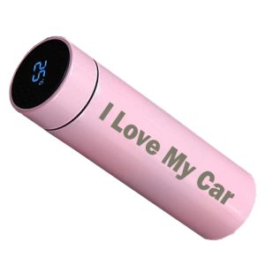 مج حرارى ستانليس مزود بشاشة رقمية ليد تعمل باللمس - 500 مل - لون بينك - محفور ليزر I Love My Car -