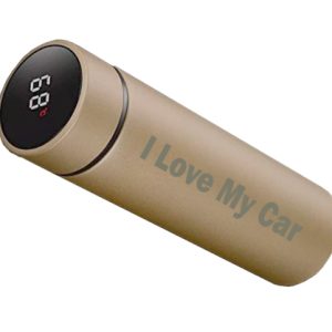 مج حرارى ستانليس مزود بشاشة رقمية ليد تعمل باللمس - 500 مل - دهبى - محفور ليزر I Love My Car -
