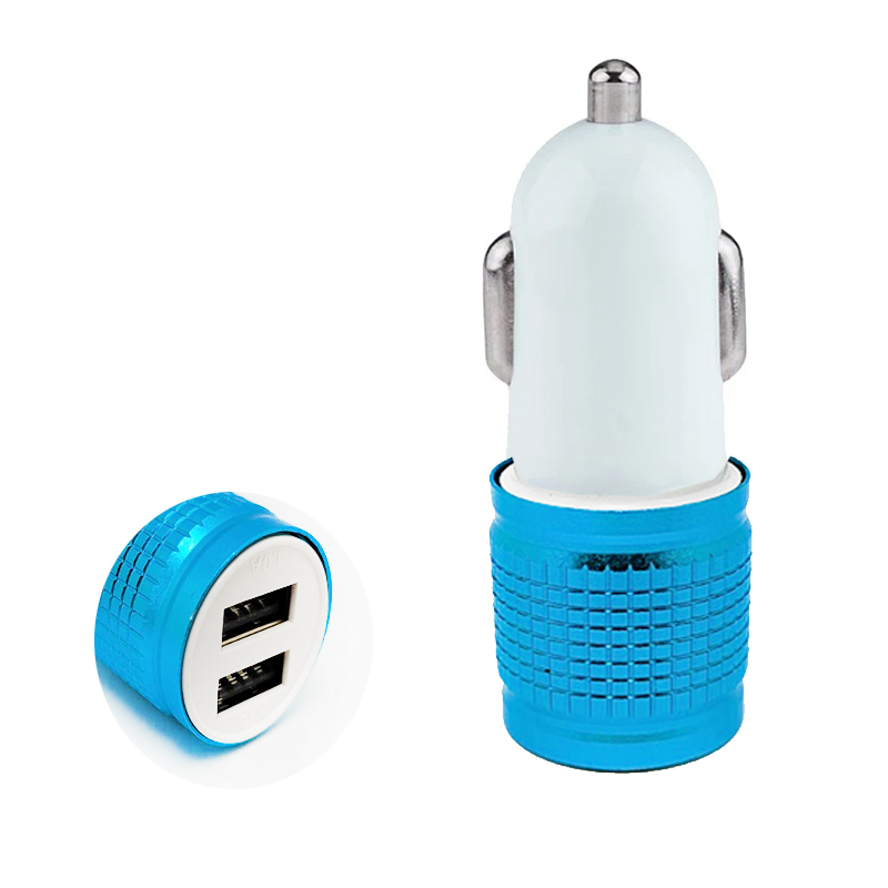 شاحن هاتف موبايل سيارة - 38وات - 2 مخرج يو اس بى 2.1 / 1.0 امبير - 12 فولت مع وصلة شاحن وصلة USB Type C  - لون تركواز