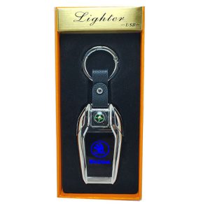 ميدالية وسلسة مفاتيح سيارة الكترونية ولاعة سخان وكشاف وشاشة لوجو السيارة تعمل بالشحن منتج عالى الجودة ومميز - متوافق مع سكودا - سلفر