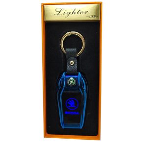 ميدالية وسلسة مفاتيح سيارة الكترونية ولاعة سخان وكشاف وشاشة لوجو السيارة تعمل بالشحن منتج عالى الجودة ومميز - متوافق مع سكودا لون ازرق