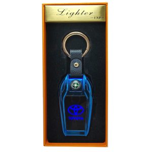 ميدالية وسلسة مفاتيح سيارة الكترونية ولاعة سخان وكشاف وشاشة لوجو السيارة تعمل بالشحن منتج عالى الجودة ومميز - متوافق مع تويوتا -لون ازرق