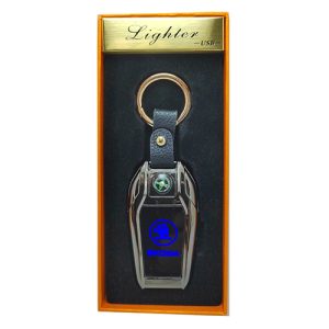 ميدالية وسلسة مفاتيح سيارة الكترونية ولاعة سخان وكشاف وشاشة لوجو السيارة تعمل بالشحن منتج عالى الجودة ومميز - متوافق مع سكودا لون اسود