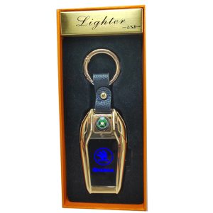 ميدالية وسلسة مفاتيح سيارة الكترونية ولاعة سخان وكشاف وشاشة لوجو السيارة تعمل بالشحن منتج عالى الجودة ومميز - متوافق مع سكودا لون دهبى