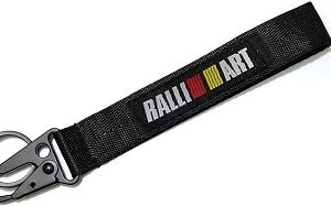 ميدالية وسلسلة مفاتيح سيارة قماش بحلقة معدن متوافق مع شعار رالى - لون اسود