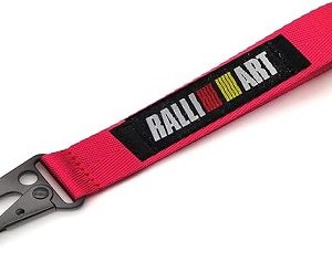 ميدالية وسلسلة مفاتيح سيارة قماش بحلقة معدن متوافق مع شعار رالى - لون احمر -
