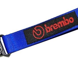 ميدالية وسلسلة مفاتيح سيارة قماش بحلقة معدن متوافق مع شعار بريمبو - لون ازرق -