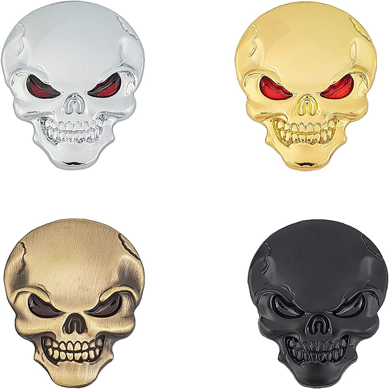 ملصق سيارة برسمة جمجمة هيكل عظمي 4 قطع 4 ألوان شعار شعار شعار 3D المعاقب للماء ملصقات تزيين السيارات الشاحنات دراجة نارية عالمية