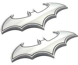 ملصق سيارة ثلاثى الابعاد معدن مقاس كبير 10 سم فى 5 سم - ملصق باتمان لون سلفر - 2 قطعة - مناسب للسيارات والدراجات والشاحنات واخرى