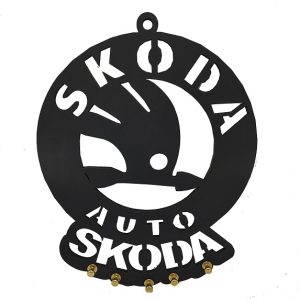 حامل وشماعة مفاتيح علاقة خشب مودرن ب 5 خطاف لتعليق المفاتيح مناسبة للمنازل والمكاتب - بتصميم متوافق سيارة مع سكودا -