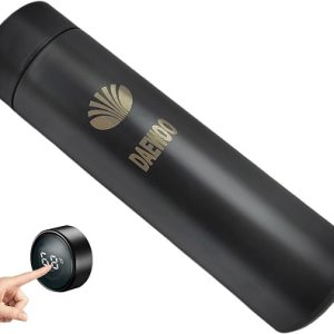 مج حرارى ستانليس مزود بشاشة رقمية ليد تعمل باللمس - 500 مل - لون اسود - محفور ليزر متوافق مع علامة سيارة دايو -