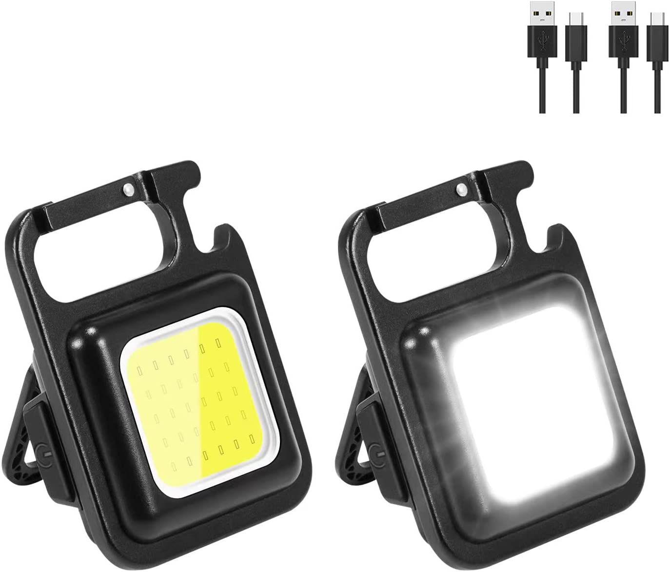 مصباح سلسلة مفاتيح LED سي او بي صغير قابل لاعادة الشحن بـ4 اوضاع اضاءة ومقاوم للماء مع شاشة عرض للبطارية للتخييم والاصلاح والاضاءة في حالات الطوارئ من اينولي (قطعتان)