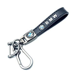 ميدالية وسلسلة مفاتيح سيارة من الجلد وحلقات معدن مناسبة لمفاتيح السيارة والدراجات النارية ومفاتيح العائلة - متوافقة مع بي ام دبليو