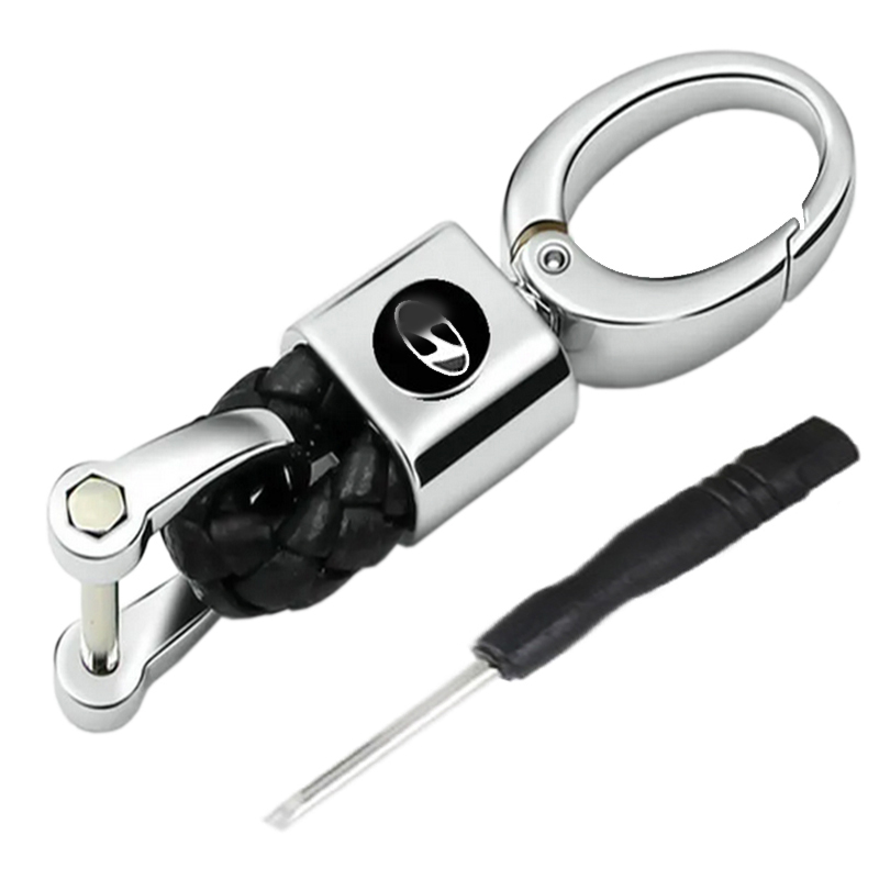 ميدالية وسلسلة مفاتيح سيارة من الجلد وحلقات معدن مناسبة لمفاتيح السيارة والدراجات النارية ومفاتيح العائلة - مقاس صغير - متوافقة مع هيونداي