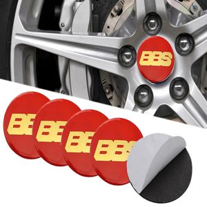 طقم غطاء محور اطارات السيارة لصق مقاس 56 ملم، أغطية مقاومة للغبار والصدأ والماء، ملحقات لاصقة لتزيين جنط العجلة متوافقة مع بى بى اس BBS احمر كلمة دهبى