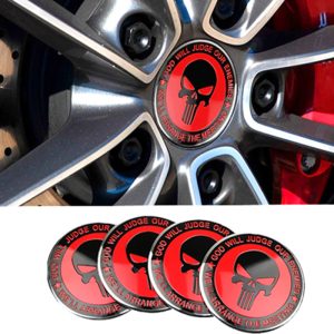 طقم غطاء محور اطارات السيارة لصق مقاس 56 ملم، أغطية مقاومة للغبار والصدأ والماء، ملحقات لاصقة لتزيين جنط العجلة - متوافق مع جمجمة اسود فى احمر