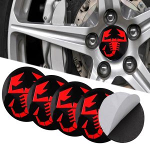 طقم غطاء محور اطارات السيارة لصق مقاس 56 ملم، أغطية مقاومة للغبار والصدأ والماء، ملحقات لاصقة لتزيين جنط العجلة متوافقة مع عقرب اسود فى احمر