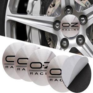 طقم غطاء محور اطارات السيارة لصق مقاس 56 ملم، أغطية مقاومة للغبار والصدأ والماء، ملحقات لاصقة لتزيين جنط العجلة - متوافق مع اوة زد OZ سلفر اسود