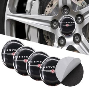 طقم غطاء محور اطارات السيارة لصق مقاس 56 ملم، أغطية مقاومة للغبار والصدأ والماء، ملحقات لاصقة لتزيين جنط العجلة - متوافق مع كريسلر اسود