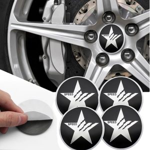 طقم غطاء محور اطارات السيارة لصق مقاس 56 ملم، أغطية مقاومة للغبار والصدأ والماء، ملحقات لاصقة لتزيين جنط العجلة - متوافق مع نجمة سبيد فضى