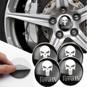 طقم غطاء محور اطارات السيارة لصق مقاس 56 ملم، أغطية مقاومة للغبار والصدأ والماء، ملحقات لاصقة لتزيين جنط العجلة - متوافق مع جمجمة اسود فضى