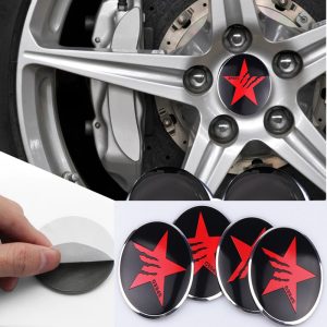 طقم غطاء محور اطارات السيارة لصق مقاس 56 ملم، أغطية مقاومة للغبار والصدأ والماء، ملحقات لاصقة لتزيين جنط العجلة - متوافق مع نجمة سبيد احمر