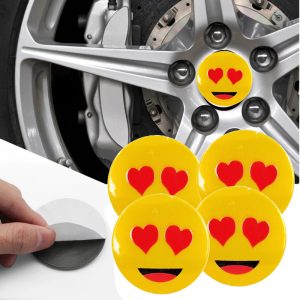 طقم غطاء محور اطارات السيارة لصق مقاس 56 ملم، أغطية مقاومة للغبار والصدأ والماء، ملحقات لاصقة لتزيين جنط العجلة - شكل سمايل كود 5587