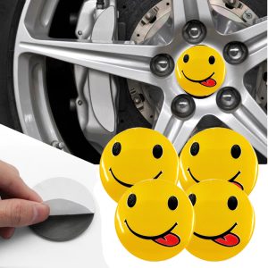 طقم غطاء محور اطارات السيارة لصق مقاس 56 ملم، أغطية مقاومة للغبار والصدأ والماء، ملحقات لاصقة لتزيين جنط العجلة - شكل سمايل كود 5589