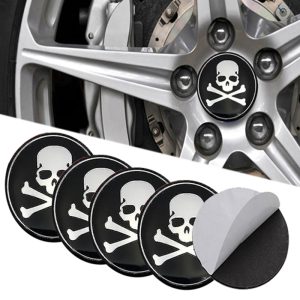 طقم غطاء محور اطارات السيارة لصق مقاس 56 ملم، أغطية مقاومة للغبار والصدأ والماء، ملحقات لاصقة لتزيين جنط العجلة - متوافق مع جمجمة عضم