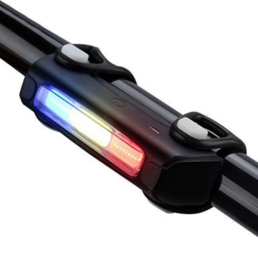 كشاف ليد للدراجات والمركبات وغيرها - اضاءة الوان احمر وازرق وابيض - اضاءة ثابت ورعاش - 7 انظمة تشغيل متنوعة