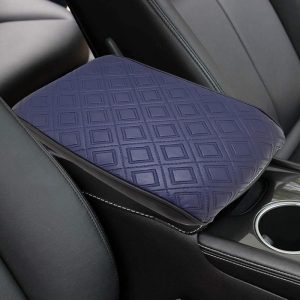 مسند ذراع للسيارة من الجلد ، تكاية وغطاء مسند ذراع وحدة التحكم ، منتج عملى ومريح لليد مزود بجيب خلفي للمتعلقات - لون كحلى ازرق فى اسود