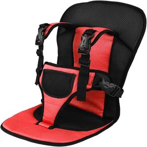 مقعد كرسى أطفال للسيارة مع حزام أمان للسيارة للأطفال الصغار والرضع، مقعد متعدد الاستخدامات للمنزل والسيارة، لتأمين وحماية الطفل داخل السيارة - لون احمر فى اسود