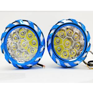 طقم كشاف ليد متعدد الاستخدامات للدراجه النارية والموتوسيكل والاسكوتر - ليد 12 فولت 2 لون ابيض وازرق ثابت ورعاش تصميم مميز اضاءة عالية - 2 قطعة