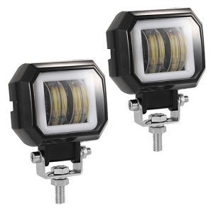 كشاف فانوس شبورة ليد 2 عدسة ومستطيل اضاءة جهازعرض ضوئي إضافي، اضاءة ابيض 3 طرف ، مناسب للسيارات والدراجات والمتوسيكلات والشاحنات للطرق الوعرة - 2 قطعة