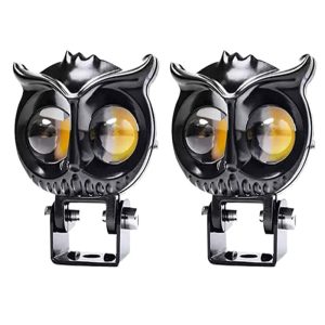 كشاف فانوس شبورة ليد تصميم بومة 2 عدسة - عريض - جهاز عرض ضوئي إضافي، شعاع أصفر وأبيض مع وميض للطرق الوعرة ، مناسب للسيارات والدراجات والمتوسيكلات والاسكوتر والشاحنات - 2 قطعة