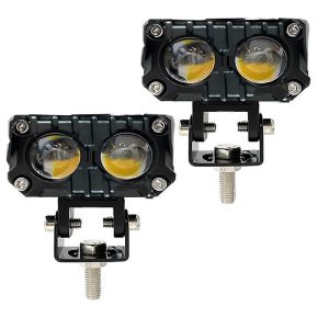 كشاف فانوس شبورة ليد اضاءة قوية وساطعة - 2 عدسة - جهاز عرض ضوئي إضافي، سلك 3 طرف شعاع أصفر وأبيض للطرق الوعرة ، مناسب للسيارات والدراجات والمتوسيكلات والاسكوتر والشاحنات - 2 قطعة