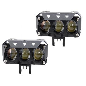 كشاف فانوس شبورة ليد اضاءة قوية وساطعة - 3 عدسة - جهاز عرض ضوئي إضافي، سلك 3 طرف شعاع أصفر وأبيض للطرق الوعرة ، مناسب للسيارات والدراجات والمتوسيكلات والاسكوتر والشاحنات - 2 قطعة