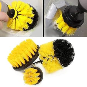 مجموعة فرش تنظيف للشنيور مكونة من 3 قطع لتنظيف اطارات السيارات والارضيات والبلاط وحوض الاستحمام والسجاد والاسطح والمطبخ - متعددة الاستخدامات (اصفر)