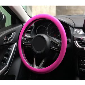غطاء طارة دركسيون عجلة القيادة ، كفر وجراب سيليكون مطاط مرن ، مضاد للانزلاق، ذات ملمس ناعم ومريح ، مناسب لكل السيارات ، لون بينك