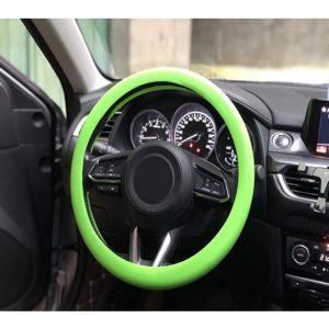 غطاء طارة دركسيون عجلة القيادة ، كفر وجراب سيليكون مطاط مرن ، مضاد للانزلاق، ذات ملمس ناعم ومريح ، مناسب لكل السيارات ، لون لمونى