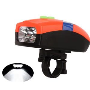 كشاف وسرينة عجلة دراجة هوائية 3 ليد و4 اصوات - لون برتقالى زر اخضر